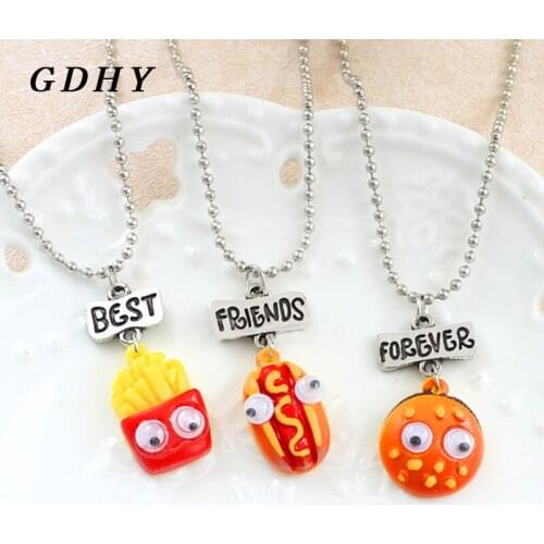 GDHY 3 pz/set French Fries Hot Dog Bread Hamburger Necklaces Pendant Necklaces Cartoon For Kids Best Friends Necklace Jewelry