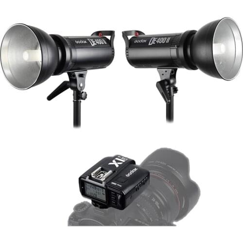 Godox 2x DE400II 400Ws + X1 Transmitter Trigger 2.4G Wireless Studio Flash Light Lighting Kit Photo Strobe 400W Lamp Head Set