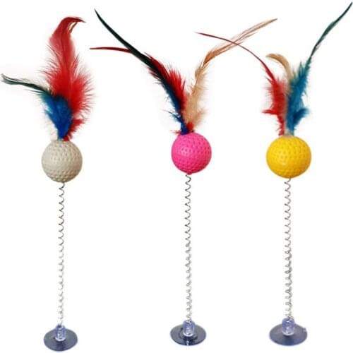 3PCS/Set Pet Cat Toy 30CM Sucker Spring Rainbow Ball Feather Funny Interactive Cat Stick Toy Feather Funny Mixed Color Supplies