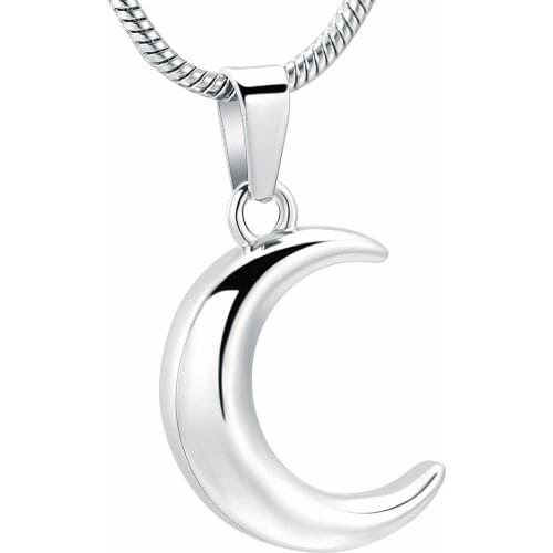 JJ001 Smooth Moon Cremation Jewelry Hold Human/Pet Funeral Ashes -316L Stainless Steel keepsake Memorial Urn Pendant Necklace