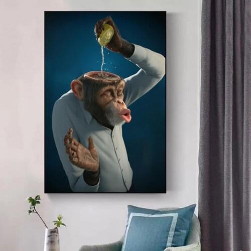 Funny Monkey Lemon Canvas Painting Poster and Prints Gorilla Animal Wall Art Picture for Living Room Home Decoration No Frame