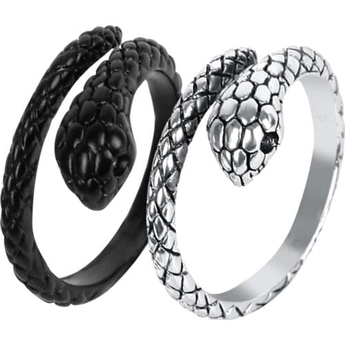 Cute Black & Silver Spirit Snake Rings Gothic Men Women Winding Snake Ring Jewelry Unique Stainless Steel Adjustable Open Ring