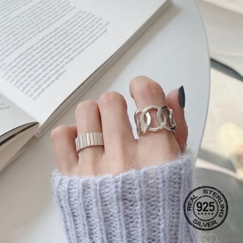 Korea 925 Silver Rings For Women Adjustable Fashion Girlfriend Birthday Gift INEFFA Personality Understated Simple Romantic