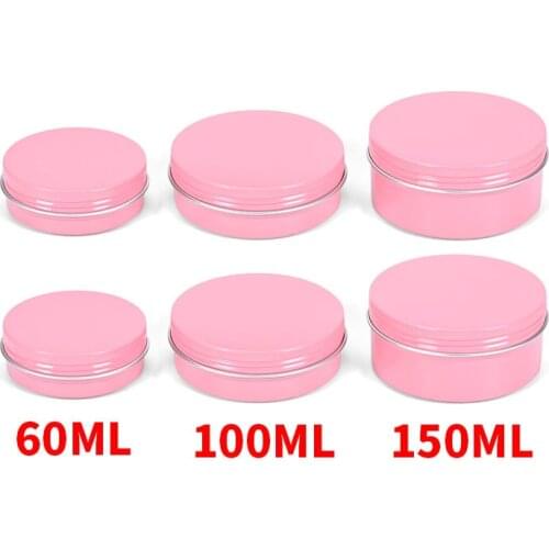 50pcs 60g 100g 150g Pink Cream Jar Round Tin Cosmetic Lip Balm Containers Nail Craft Pot Refillable Bottle Screw Thread Lids