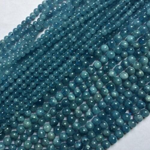 Round natural aquamarine stone beads natural gemstone beads DIY loose beads for jewelry making strand 15" wholesale