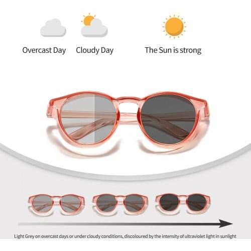 Round Polarized Discoloration Sunglasses With Side Shields Anti-allergy Anti Fog Windproof Glasses Blue Light Blocking Eyewear