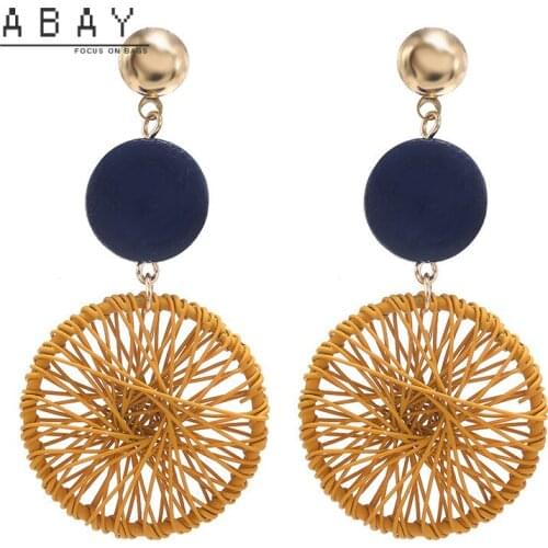 Retro Hot Sale Woven Earrings New Simplicity Circle Hollow Mesh Woodiness Long Style Temperament 2020 Fashion Women Ear Pendant