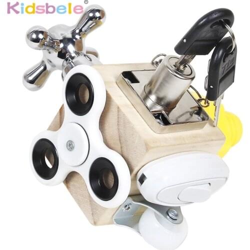 Montessori Wooden Busy Cube Multifunctional Unlocking Toy Lock Box Early Learning Busyboard Intelligence Educational Kids Toy