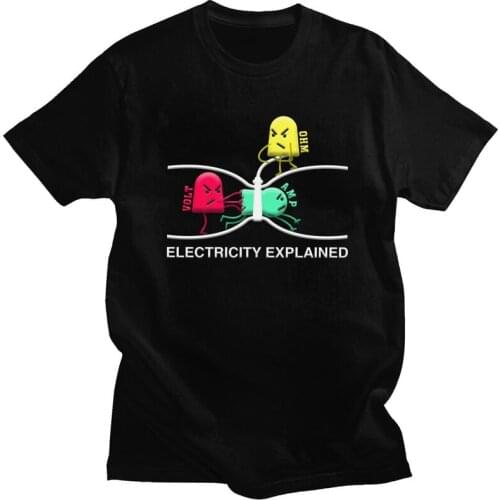 Male Funny Electrician Design Explains Electricity T Shirts Short Sleeve Cotton Tshirts Classic T-shirt Designer Engineer Tee