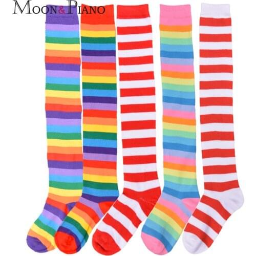 Rainbow Color Striped Socks Sweet Girls School Party Fashion Womens Long Sock Warm Casual Thigh High Over The Knee Socks