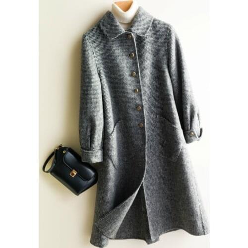 2020 New Double-faced Wool Coat Female Long Plaid Coats 300% Wool Jacket Autumn Winter Jackets for Women knx8678