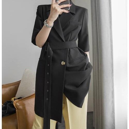 New arrival fashion women spring OL temperament professional half sleeve suit mid-length double-breasted simple wild jacket