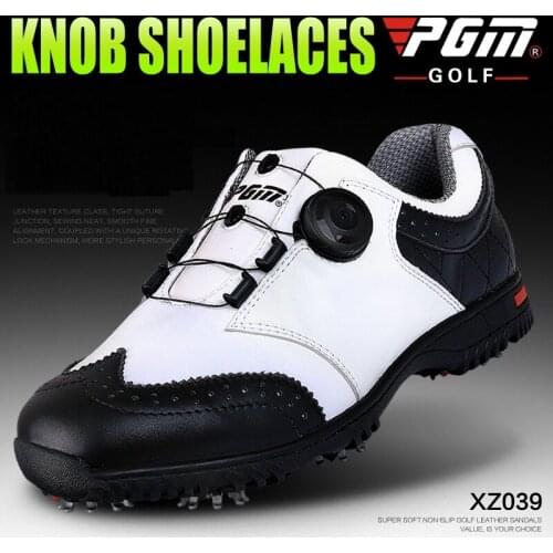 PGM Mens Genuine Leather Golf Shoes Waterproof Knob Shoeslace Sneakers Mens Non-slip Spikes Nail Shoes AA51035
