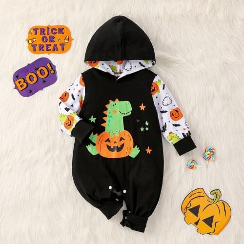 Newborn Baby Halloween Costumes 1 Year Romper Cute Cartoon Pumpkin Print Baby Boy Clothes Cotton Halloween Clothes For Baby
