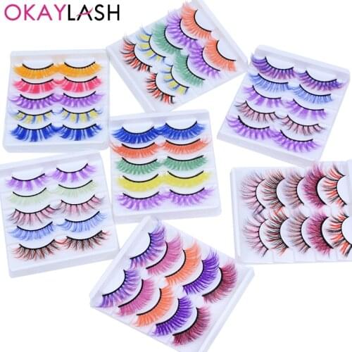 OKAYLASH Bright Color False Eyelashes 5 pairs Cruelty Free Silk Brown Colored Cilia Mix Rainbow Fake Eye Lashes Vendor