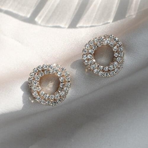 Ins Hot Sale Desin Exquisite Irregular Circle Earring for Women AAA Bling Cubic Zirconia Trendy Stud Earrings Wedding Jewelry