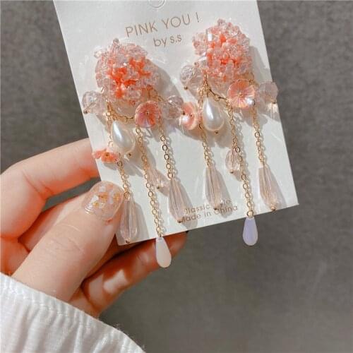 New flower earrings design petal super fairy view tassel earrings