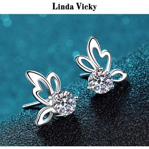 LINDA VICKY Moissanite Stud Earrings Jewelry Women Precious Gift VVS Diamond Test Pass Rhodium Plated 925 Sterling silver 2021