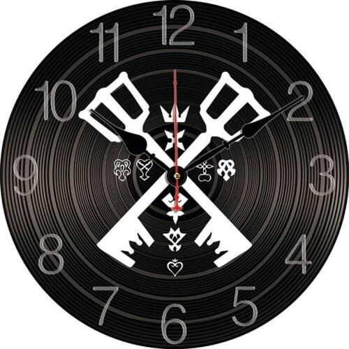 Vintage Farmhouse Wooden 14 Inch Round Hanging Clock Black Vinyle Key Record Design Home Wall Watches Silent Quiet