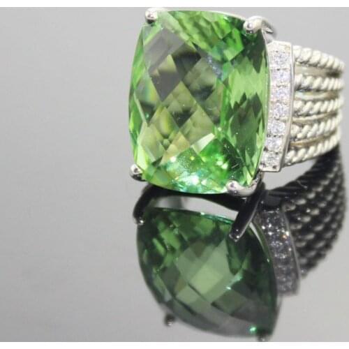 Sterling Silver Jewelry 20x15mm Prasiolite Morganite Smoky Quartz Aqua Chalcedony Amethyst Black Onyx Blue Topaz Wheaton Ring