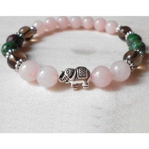 Rose Quartzs Handmade Beaded Pulseira Mulher Healing Stone Energy Bracelet Pink Stone Elephant Pendant Bracelet Women Gift