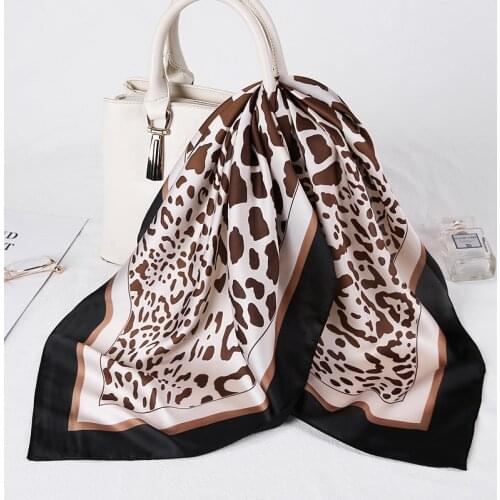 70*70CM Femme Silk Satin Square Scarf Women Leopard Wrap Bandana Lady Head Hair Scarf Shawls Bag Accessories Handkerchief