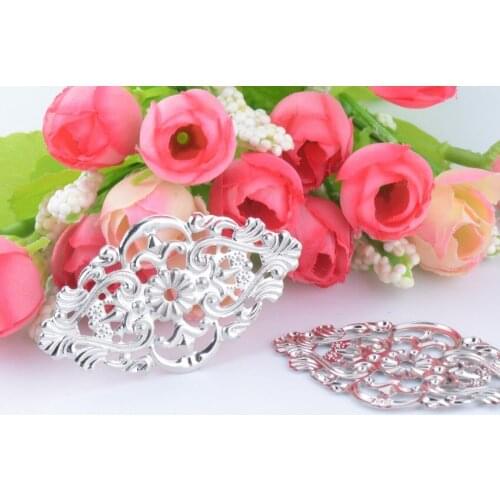 15Pcs Silver Tone Filigree Flower Wraps Connectors Metal Crafts Decoration DIY Findings Connectors 5.4x3.2cm