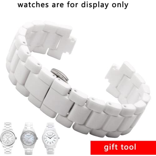 18mm Arc Ceramic watchband white replacement strap for AR1425 1426 1443 Bright Watch Chain Convex 19*9mm