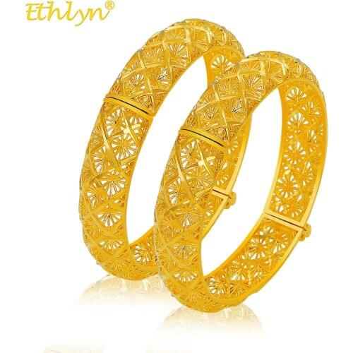 2 pcs/lot Arab/Ethiopian Bangles Jewelry Wedding Gold Color Jewelry Bracelets Bangles for Women Girls MY44
