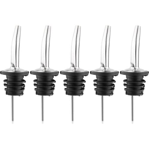5pcs/set Stainless Steel Wine Olive Oil Liquor Glass Bottle Pourers Barware With Tapered Spout Sale Black Siliver Barware