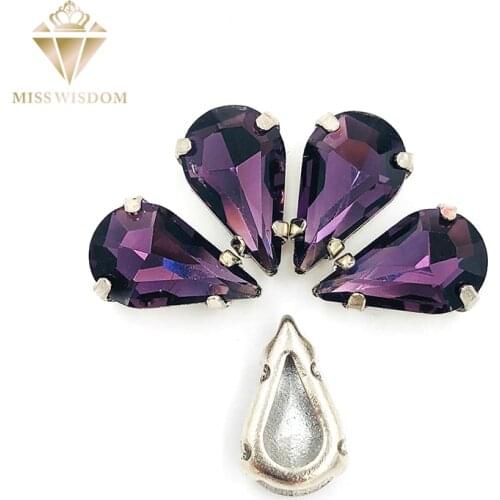 30pcs/pack 6X10mm/8X13mm Deep purple pear drop Copper claws hollow thick bottom high quality Sew on rhinestones DIY accessories