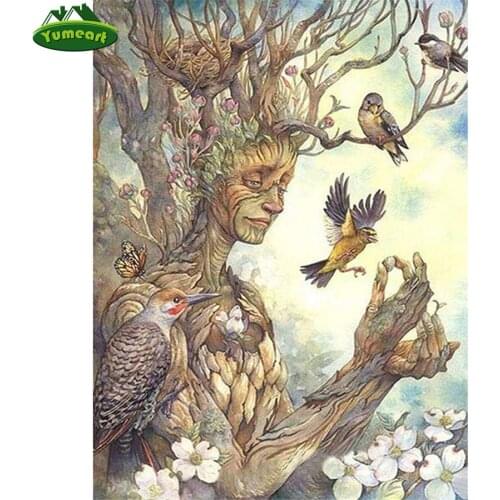 Diamond Mosaic Abstract Tree/men/bird"diamond Embroidery Diamond Painting Cross Stich Full Drill Square Rhinestone Wall Stickers