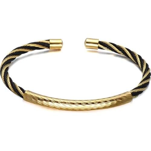 Beichong Fashion C Cuff Bracelet Men Jewelry Gold Black Stainless Steel Wire Chain gifts for Male Drop ship