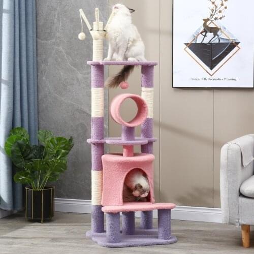 Large One-Piece Solid Wood Sisal Scratching Condo Post Cat Climbing Frame Cat House Tree
