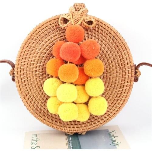 Six Colors Gradient Pompom Tassel Keychain Handmade Boho Ornaments For Women Handbag Pendants Jewelry Gift