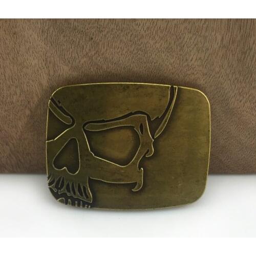 BuckleClub wholesale retro embossed skull cowboy gift belt buckle FP-03698-2 antique brass FINISH for men 4cm width loop