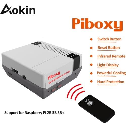 Aokin Piboxy NESPi Case with IR Remote Functional Power Reset Shutdown Button Control Cooling Fan for Raspberry Pi 3B+ 3B 2B
