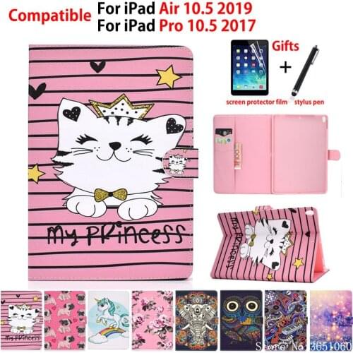 For iPad Air 10.5 2019 Case For Apple iPad Pro 10.5'' 2017 Smart Cover Funda Tablet Cartoon Animal Pattern Stand Shell +Gift