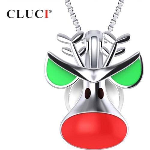 CLUCI Silver 925 Cute Reindeer Charms Pendant Jewelry for Women Christmas Gift 925 Sterling Silver Reindeer Pearl Locket SC338SB