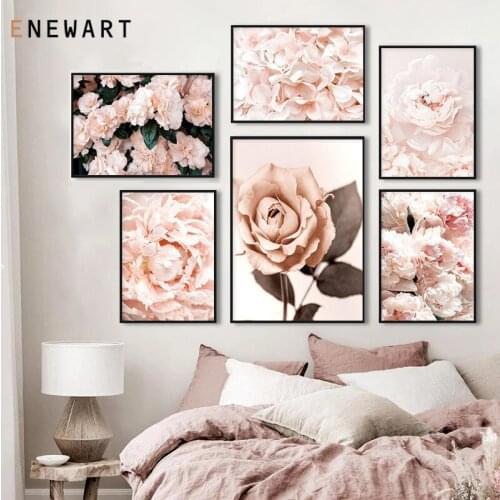 Pink Carnation Canvas Painting Picture Nordic Peony Flowers Botanical Wall Art Poster for Living Room Modern Home Decoration