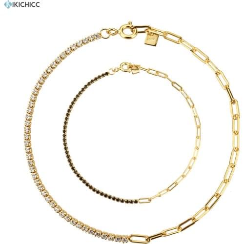 Kikichicc 925 Sterling Silver 2020 New Geometric Chains Zircon CZ Bracelet Splice Necklace Irregular Women Rock Punk Fashion