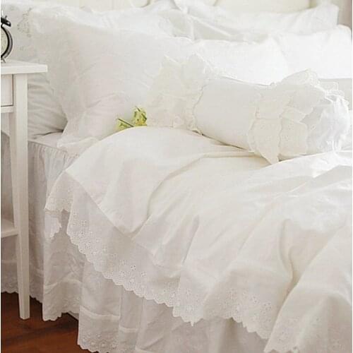 New romantic gracefull bedding set ruffle lace luxury princess bedding satin drill cotton duvet cover elegant bedspread bedsheet