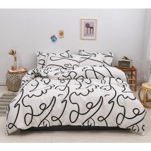 4pcs Striped Abstract Bedding Set Winter Bed Sheet Soft Flat Sheet Double Side Bed Cover Quilt Cover Queen Size Duvet Cover