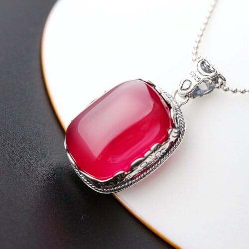 Authentic 925 Sterling Silve Inlaid Artificial Ruby National Style Creative Flower Pendant Fine Female Wedding Party Jewelry