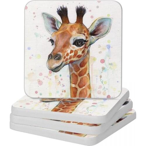 Baby Giraffe Watercolor Painting Nursery Art Diatomite Square Round Coaster Non-slip Cup Bonsai Mat Soap Toothbrush Pad 10x10cm
