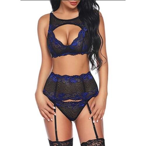 Fashion Elegant Sexy Women Nightwear G-string Garter Belt Stocking Set Lingerie Sleepwear Set New