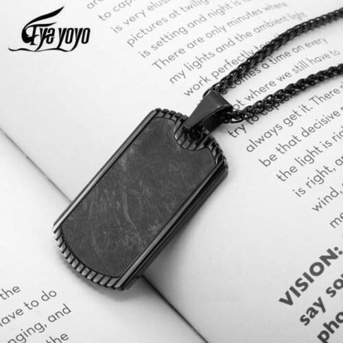 EyeYoYo High Quality Fashion Men Military Army Carbon Fiber Charm Dog Tags SINGLE EMBOSSED Chain Pendant Necklace Jewelry Gift