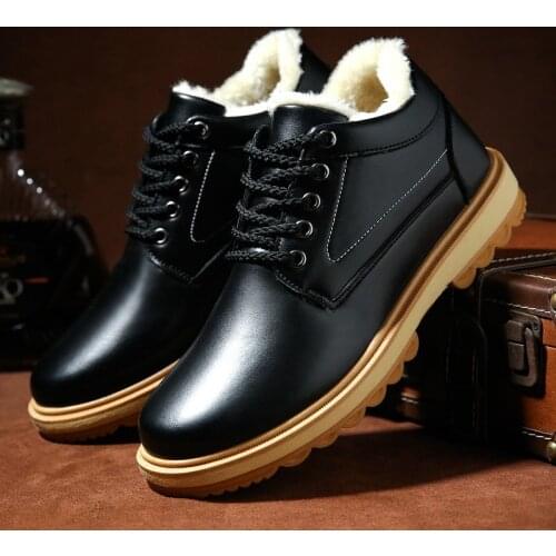 Men Boots Winter Keep Warm Pu Fabric Fashion Warm Up The Cashmere Shoes Men Lace-Up Thick Bottom Men Board Shoes