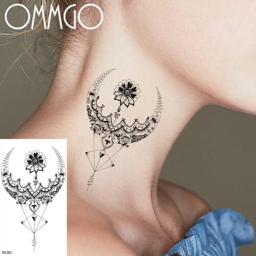 Flower Moon Geometric Triangle Temporary Tattoos Paper For Men Women Body Art Arm Back Tatoo Waterproof Fake 3D Tattoo Sticker