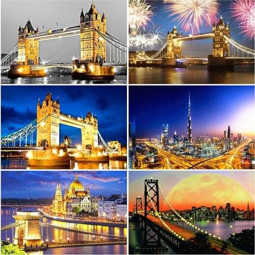 EverShine 5D Diamond Embroidery Bridge Kits Diamond Mosaic Landscape Full Drill Square Art Painting City Beaded Decor For Home